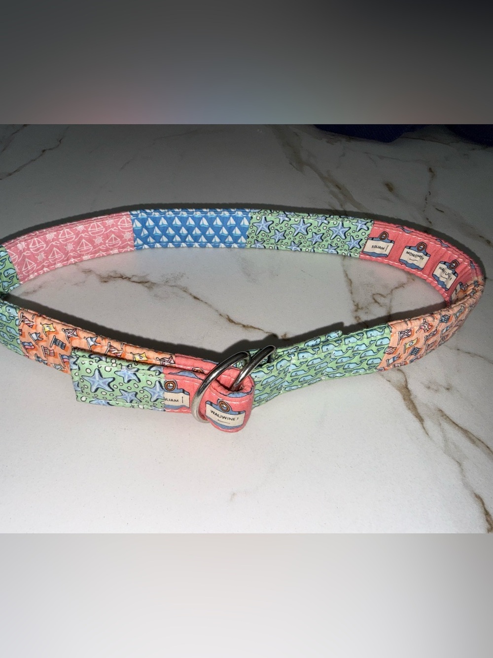 Vineyard Vines Kids Patchwork D-Ring Belt Size M Whale Nautical